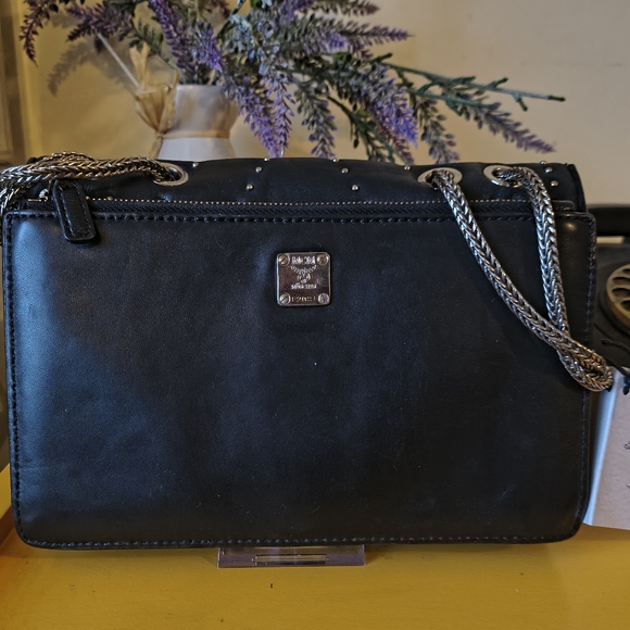 Black MCM Diamond Disco Flap 2 Way Crossbody With Swarovski Crystal Accents-GUC - Picture 2 of 9